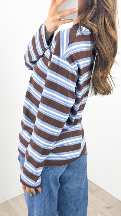 BOWEN STRIPE TOP - CHOCOLATE
