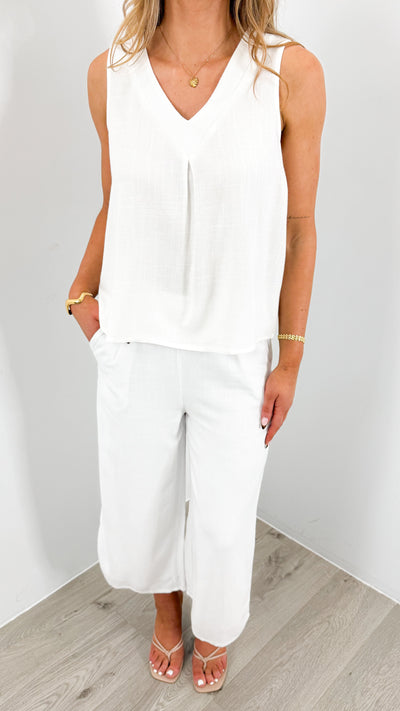 CARMEL V NECK TOP - WHITE
