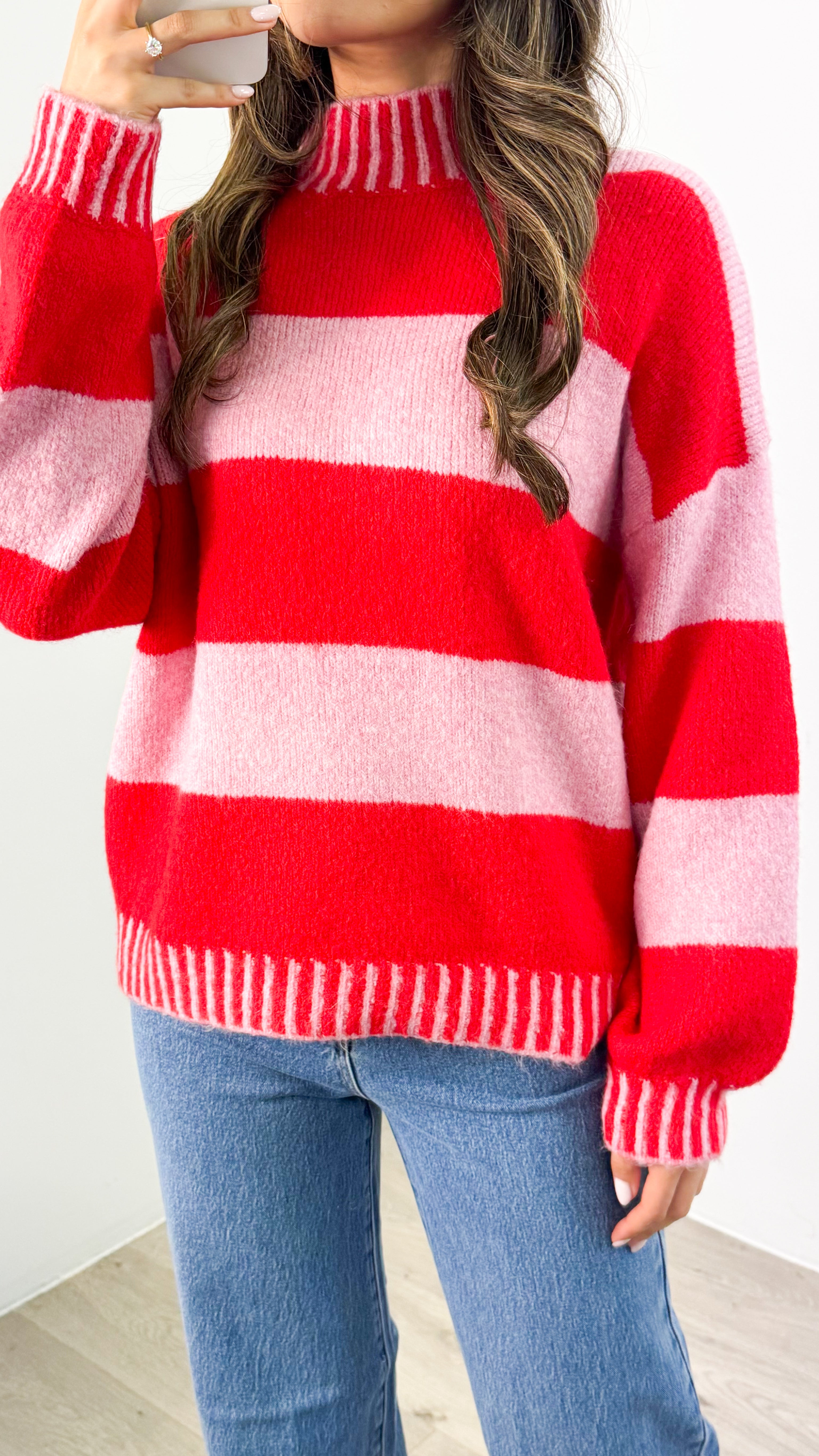 BESSIE BLOCK STRIPE KNIT - PINK/RED