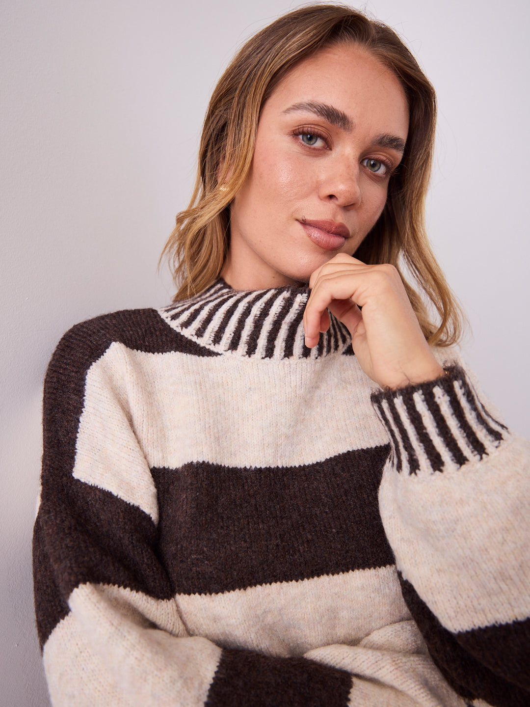 BESSIE BLOCK STRIPE KNIT - CHOCOLATE/OATMEAL