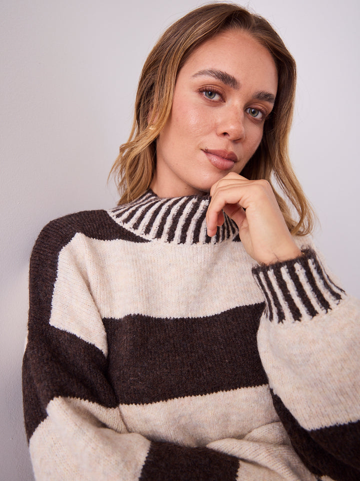 BESSIE BLOCK STRIPE KNIT - CHOCOLATE/OATMEAL