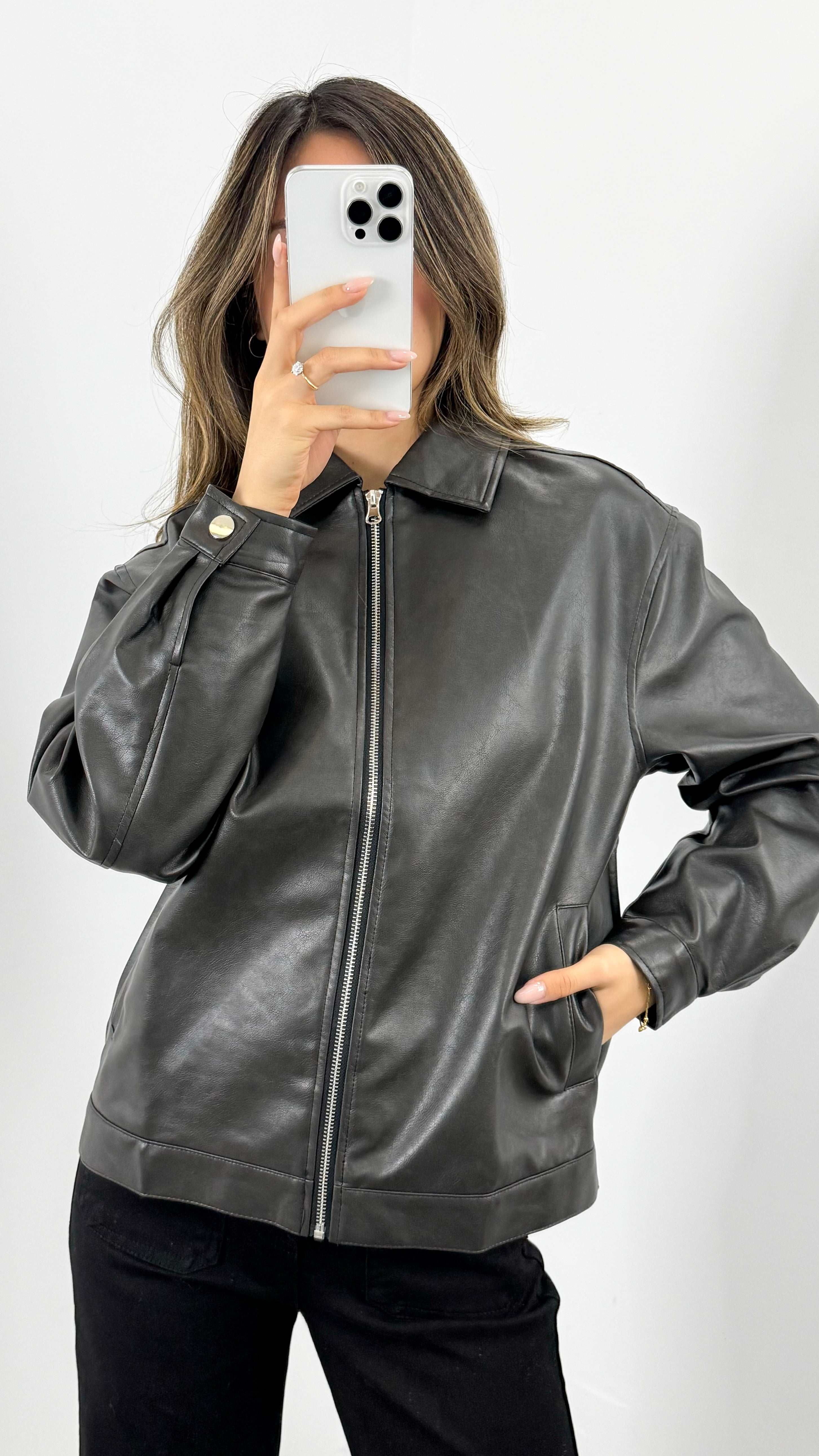 MARVIN PU JACKET - DARK CHOCOLATE / WASHED BLACK