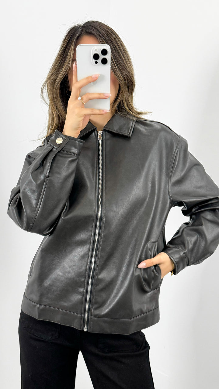 MARVIN PU JACKET - DARK CHOCOLATE / WASHED BLACK