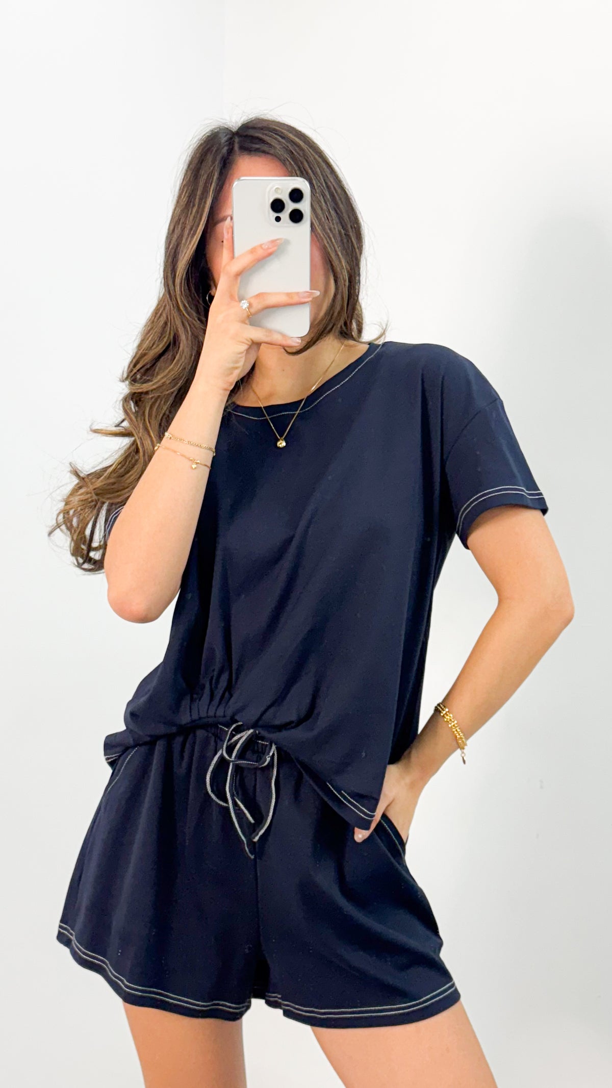 ESTHER EASY TUCK TEE + SHORTS SET - NAVY