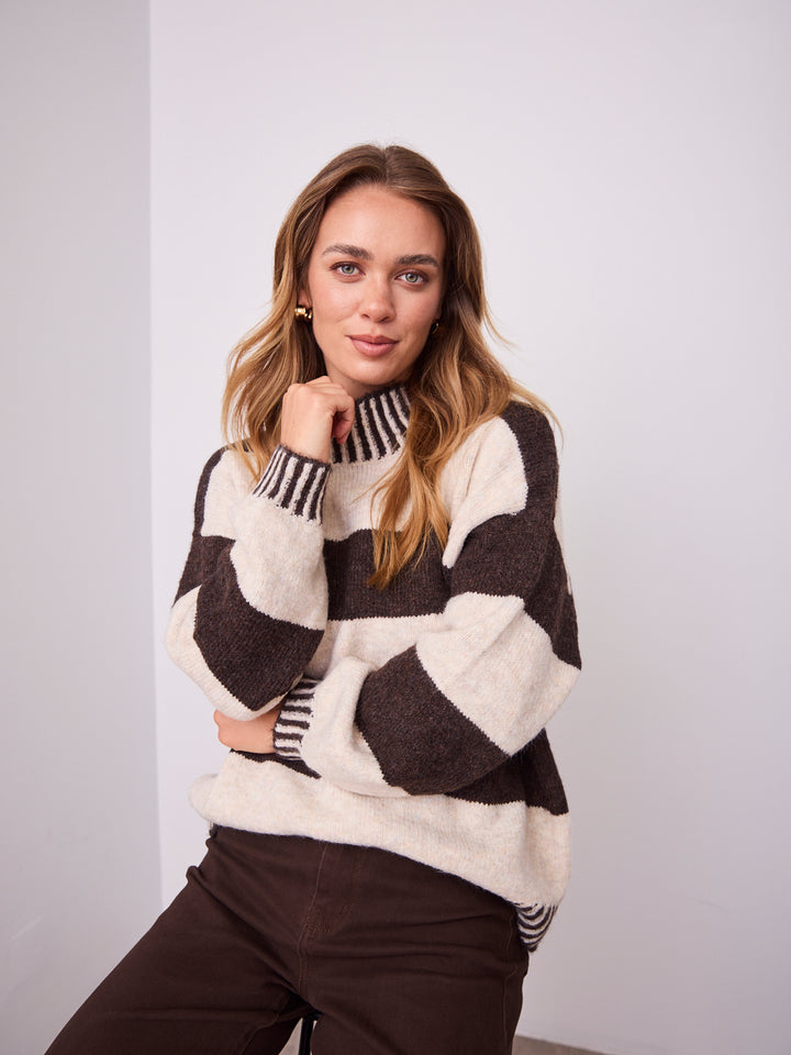 BESSIE BLOCK STRIPE KNIT - CHOCOLATE/OATMEAL