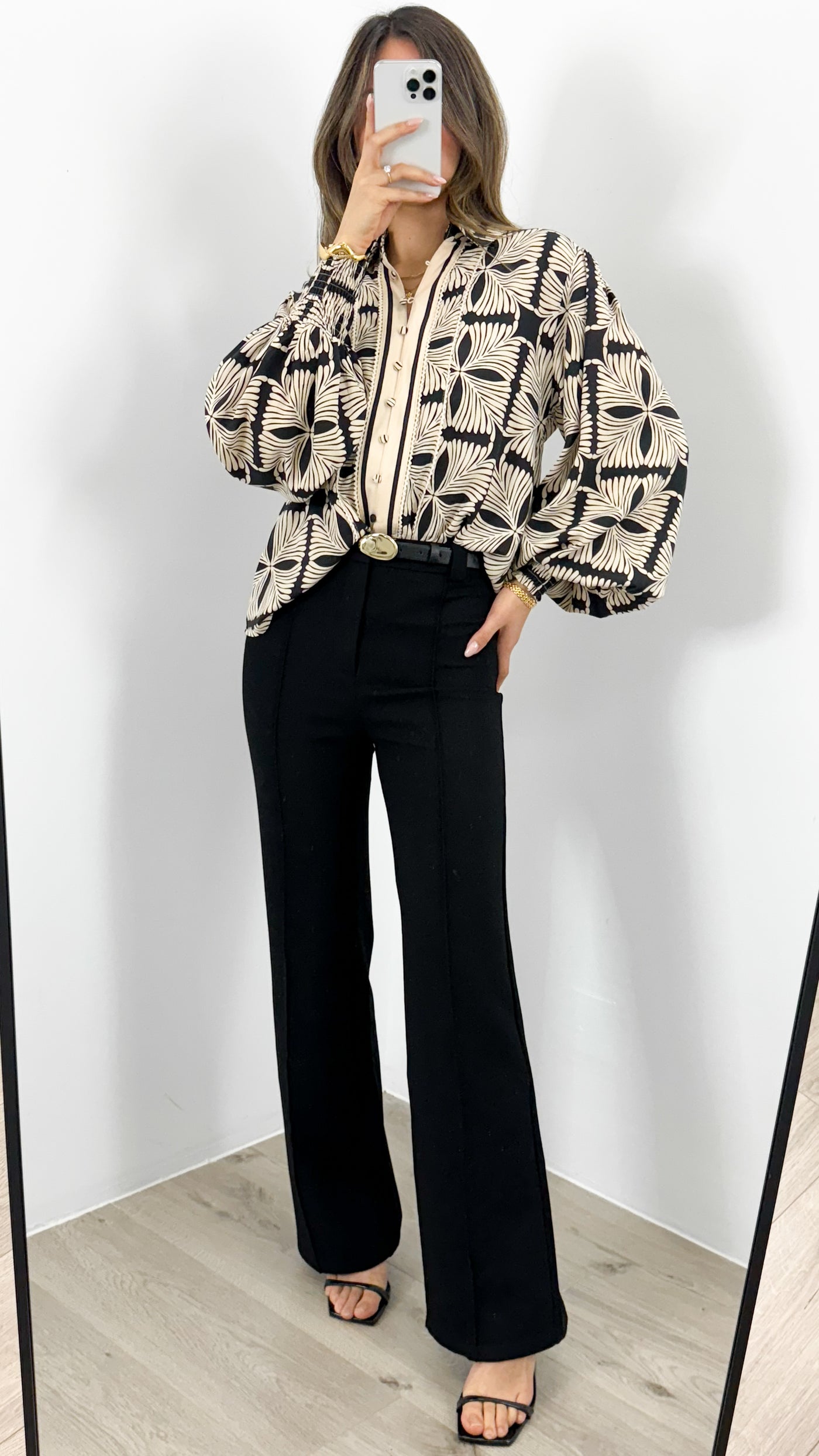 ANTHEA BLOUSE - BLACK/BEIGE