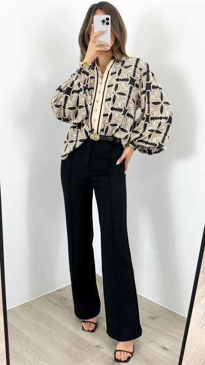 ANTHEA BLOUSE - BLACK/BEIGE