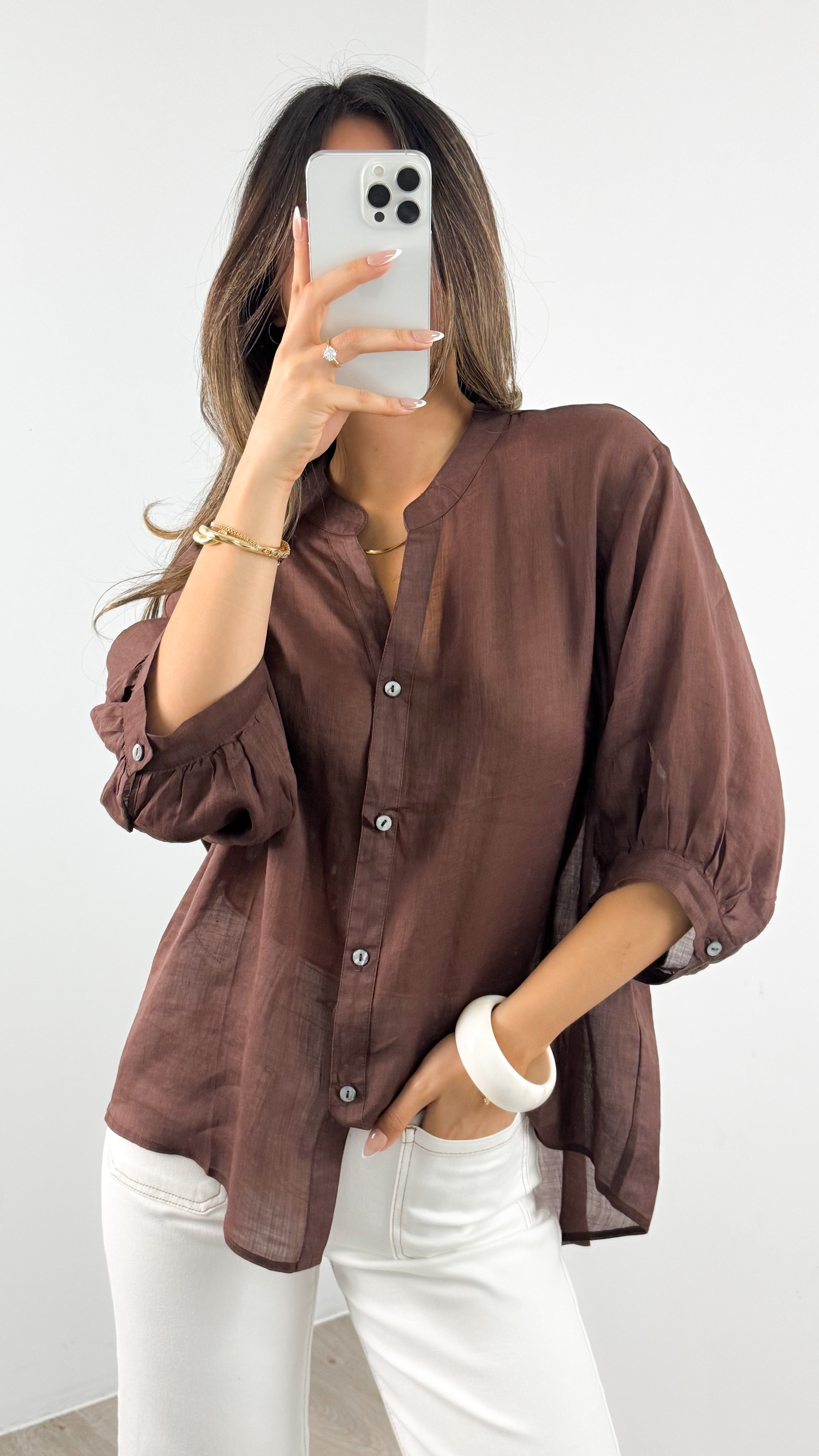 MARTA LINEN SHIRT - CHOCOLATE