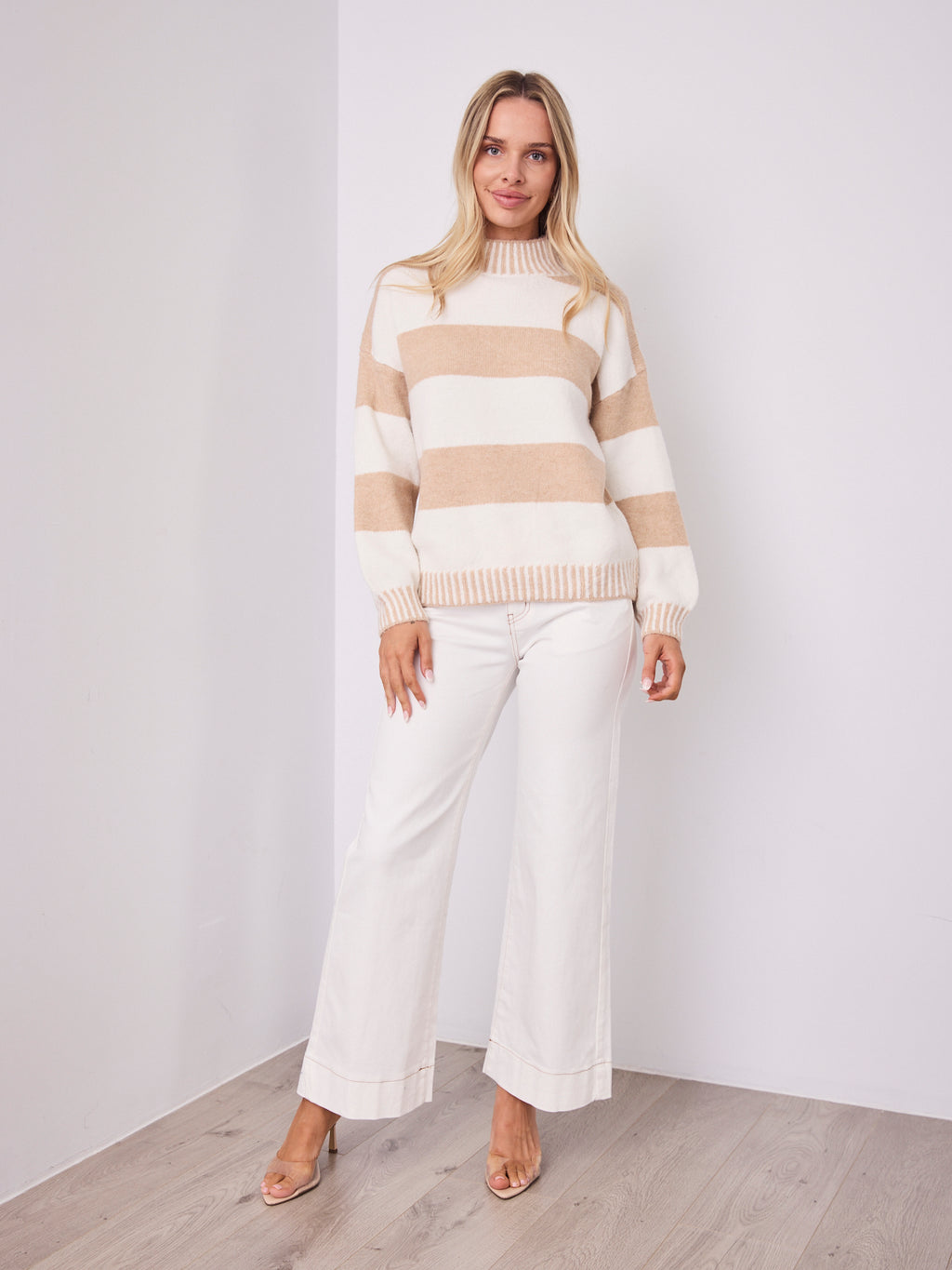 BESSIE BLOCK STRIPE KNIT - OATMEAL/WHITE