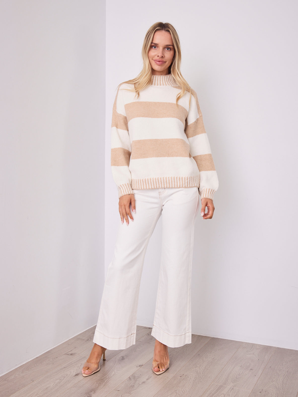 BESSIE BLOCK STRIPE KNIT - OATMEAL/WHITE