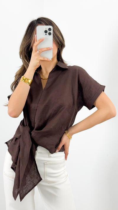 COMO LINEN SHIRT - CHOCOLATE