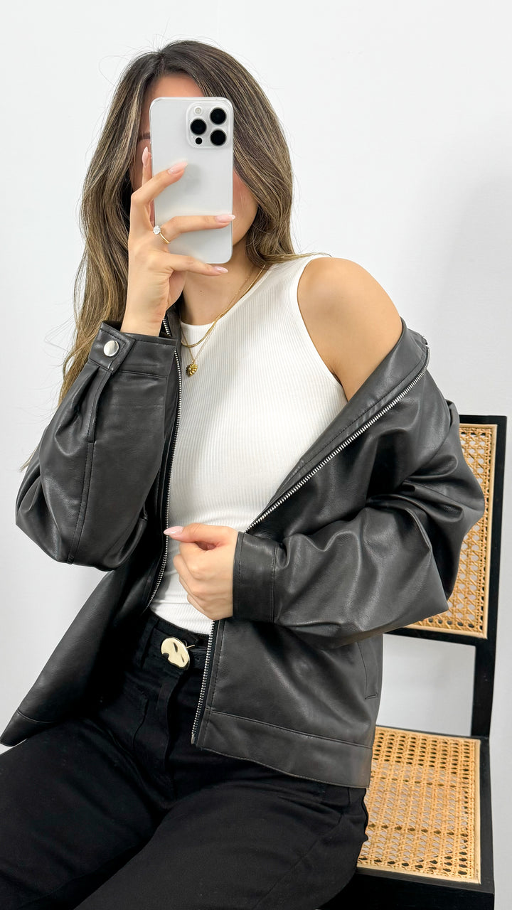 MARVIN PU JACKET - DARK CHOCOLATE / WASHED BLACK