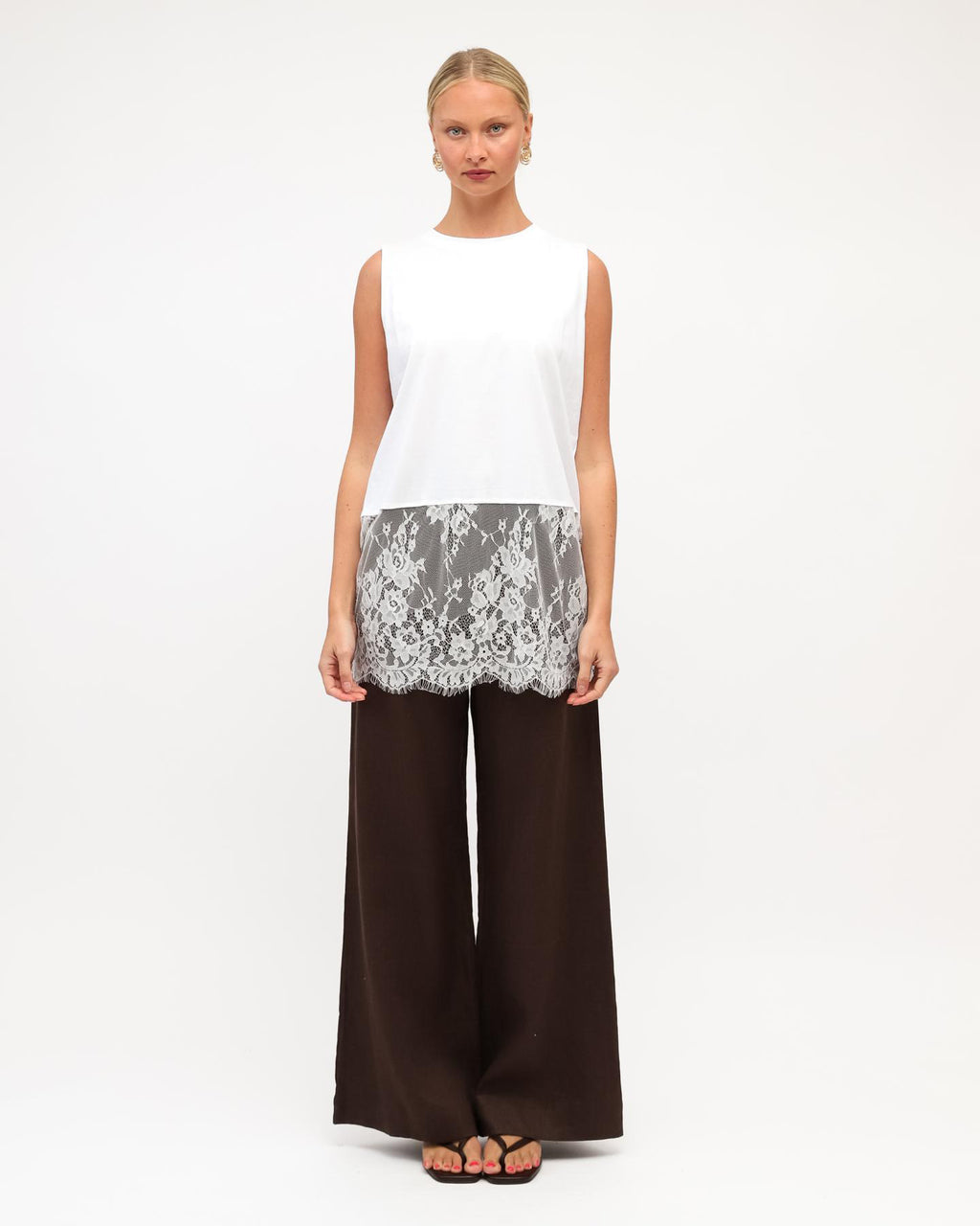 DANIELLE LACE TRIM TOP - WHITE