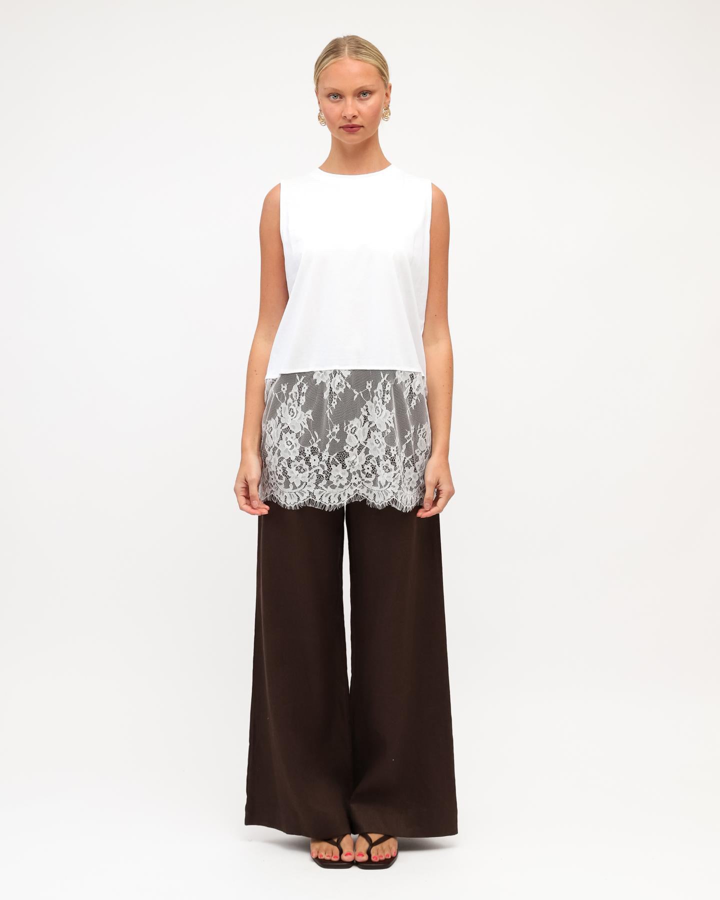 DANIELLE LACE TRIM TOP - WHITE
