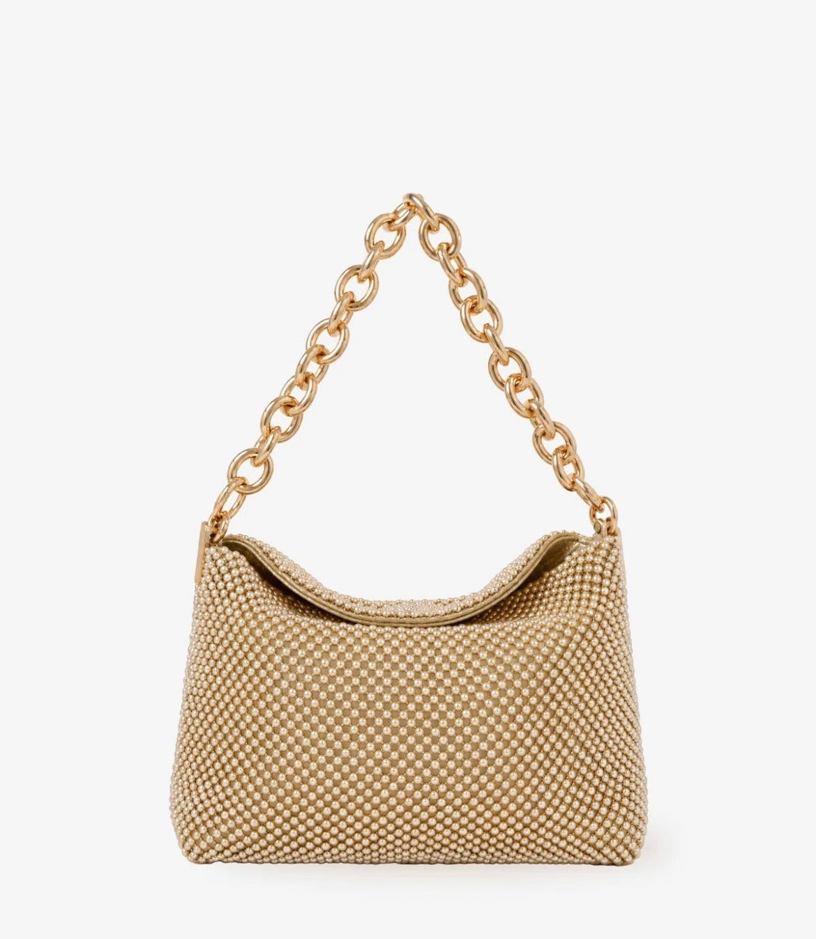 REVERIE METALLIC BEADED CHAIN BAG - GOLD