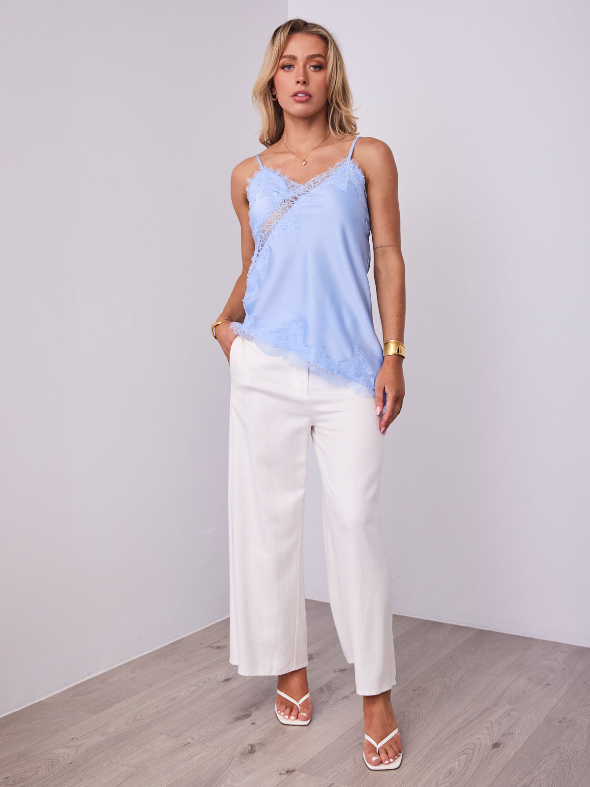 STELLA LACE CAMI - PALE BLUE