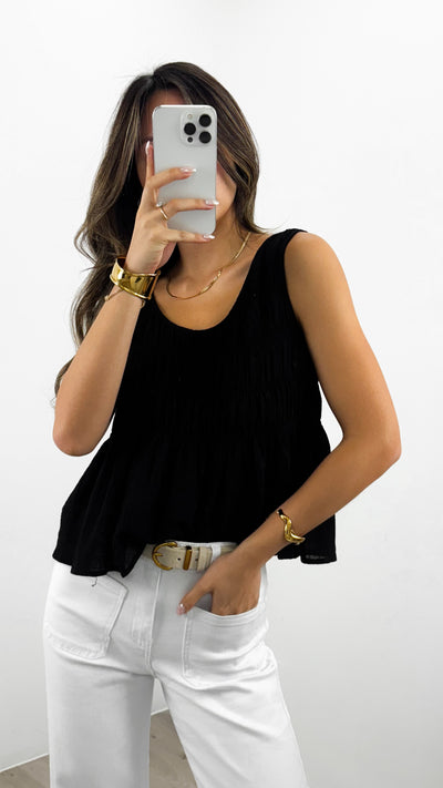 PALIA SHIRRED SINGLET - BLACK