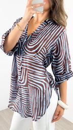 SHANI SHIRT - BLUE/CHOCOLATE