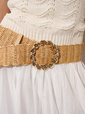 CARMEN STRAW BUCKLE BELT - TAN