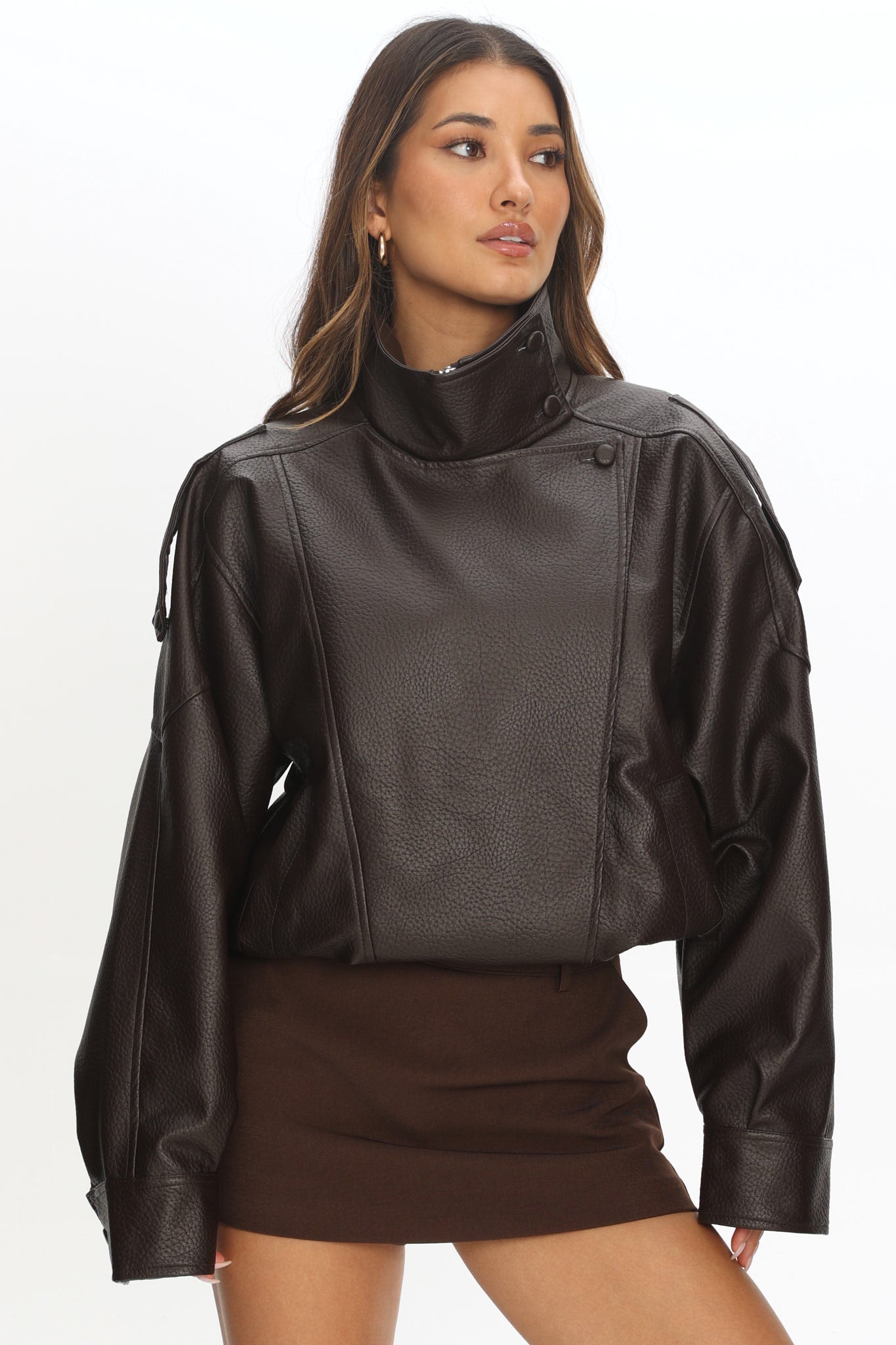 REBEL PU JACKET - CHOCOLATE