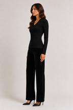 BLAIR V NECK KNIT TOP - BLACK