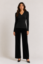 BLAIR V NECK KNIT TOP - BLACK