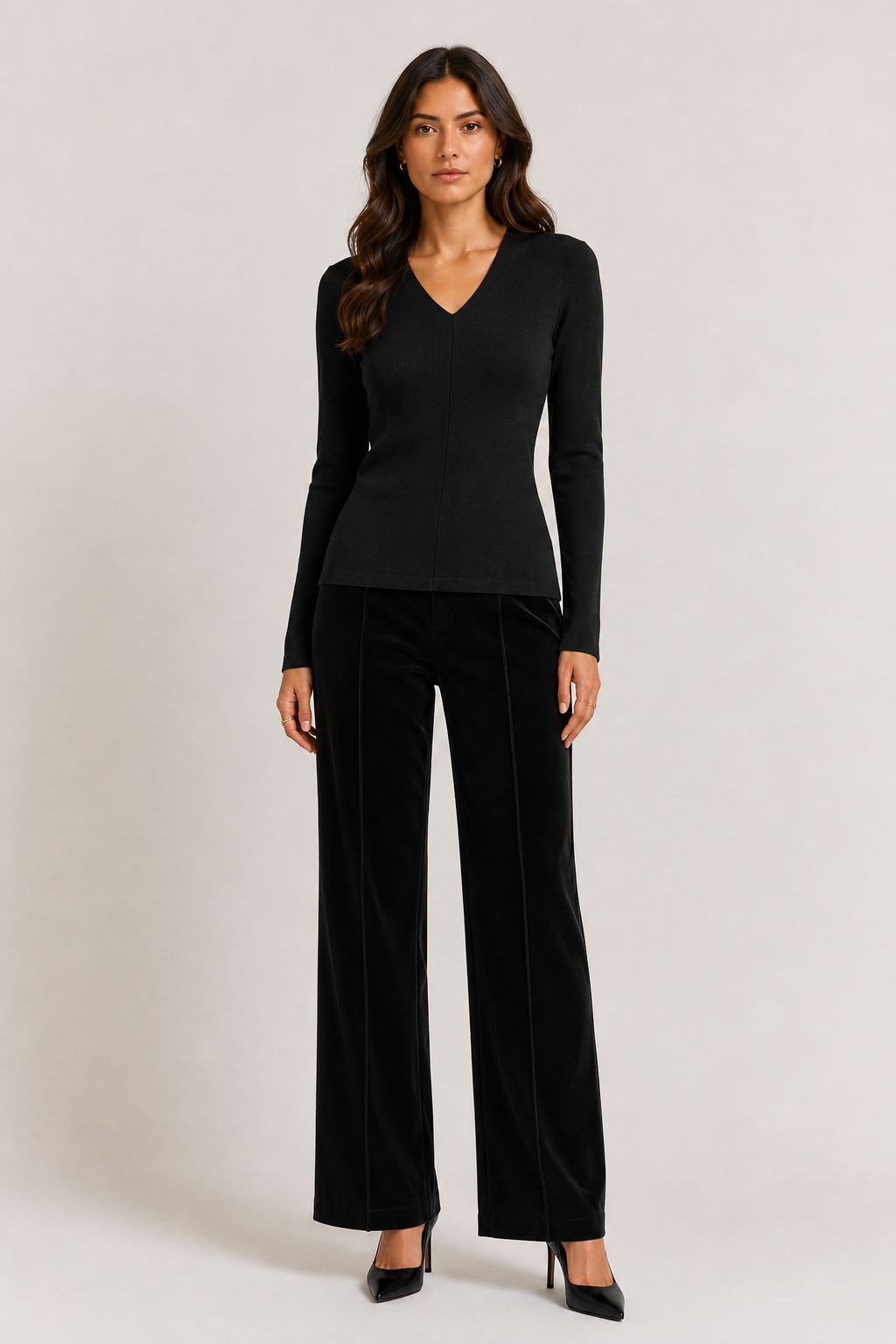 BLAIR V NECK KNIT TOP - BLACK
