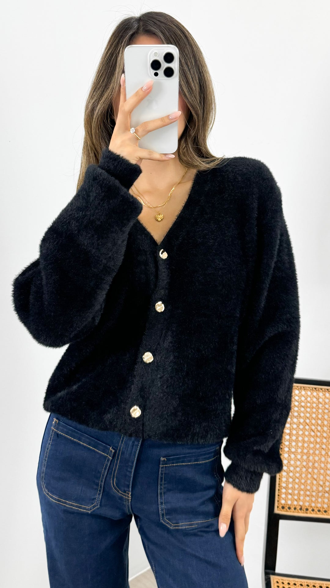 MAVI FLUFFY CARDI - BLACK