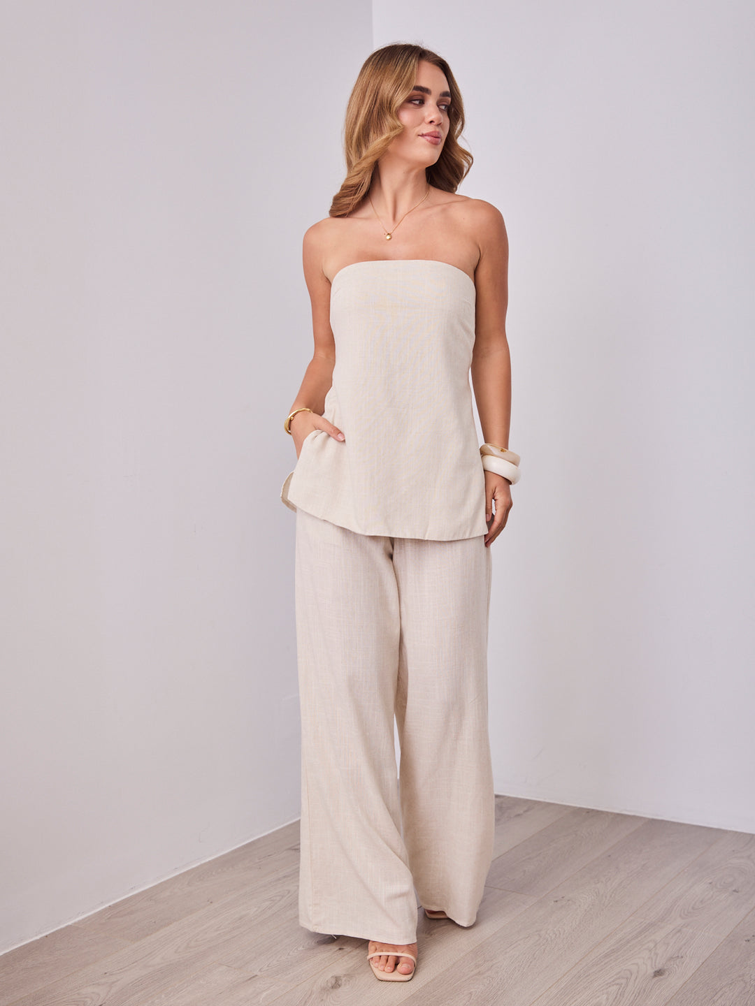 MYRA STRAPLESS TOP + PANT SET - OATMEAL