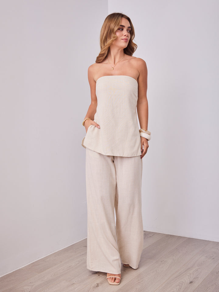 MYRA STRAPLESS TOP + PANT SET - OATMEAL