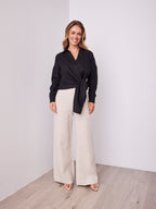 COMO LONG SLEEVE LINEN SHIRT - BLACK