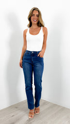 CARLTON STRETCH STRAIGHT LEG JEAN - DARK BLUE WASH