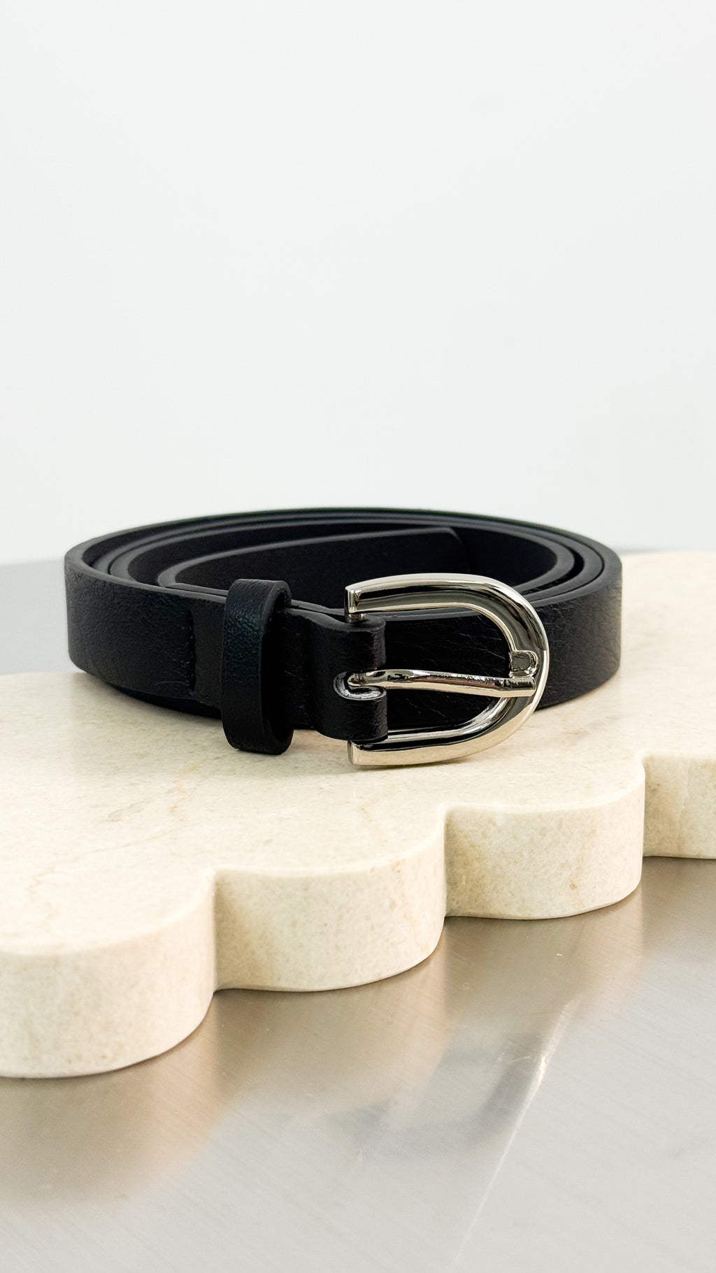 LOMANCE SKINNY BELT - BLACK/SILVER