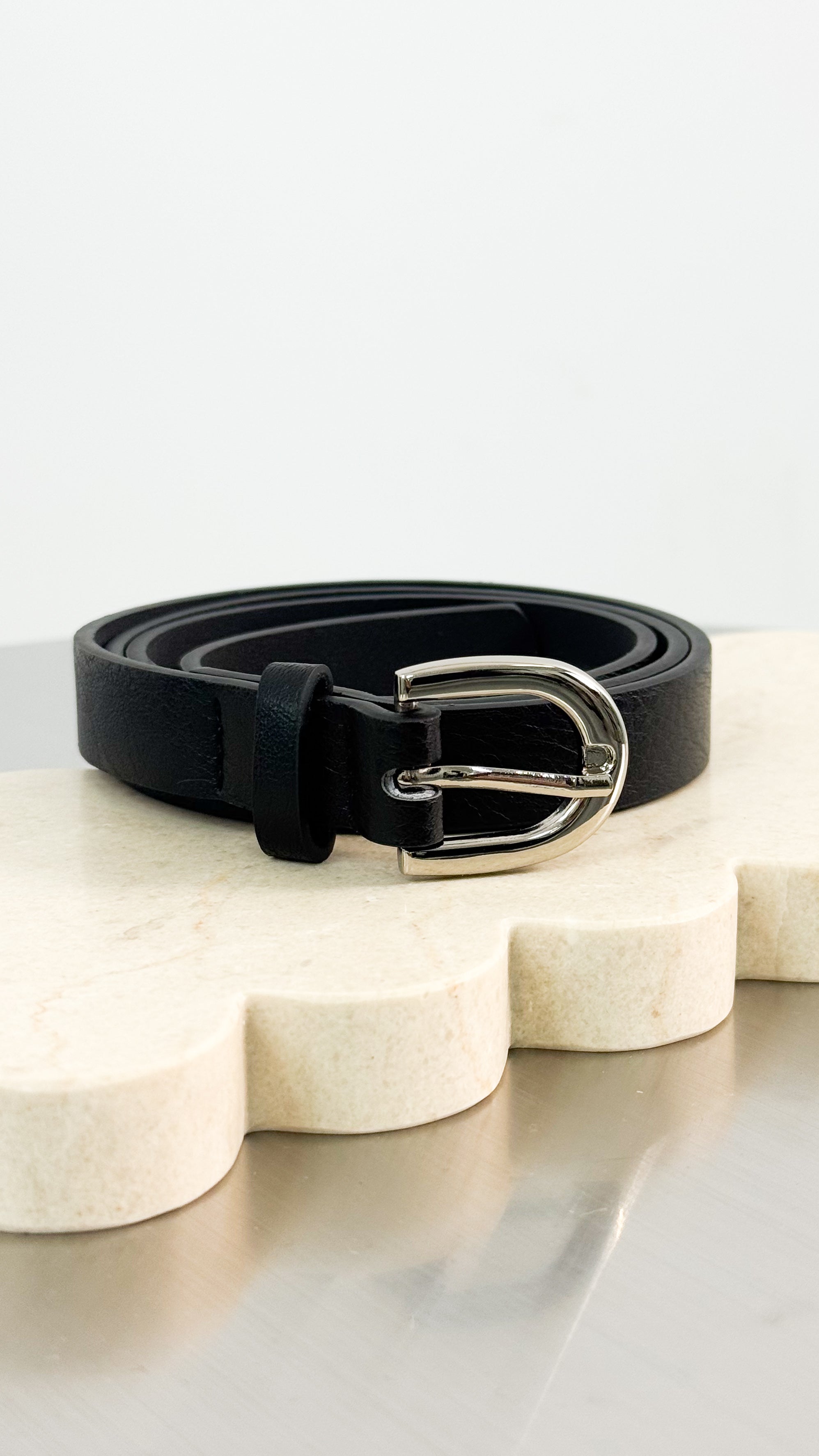 LOMANCE SKINNY BELT - BLACK/SILVER
