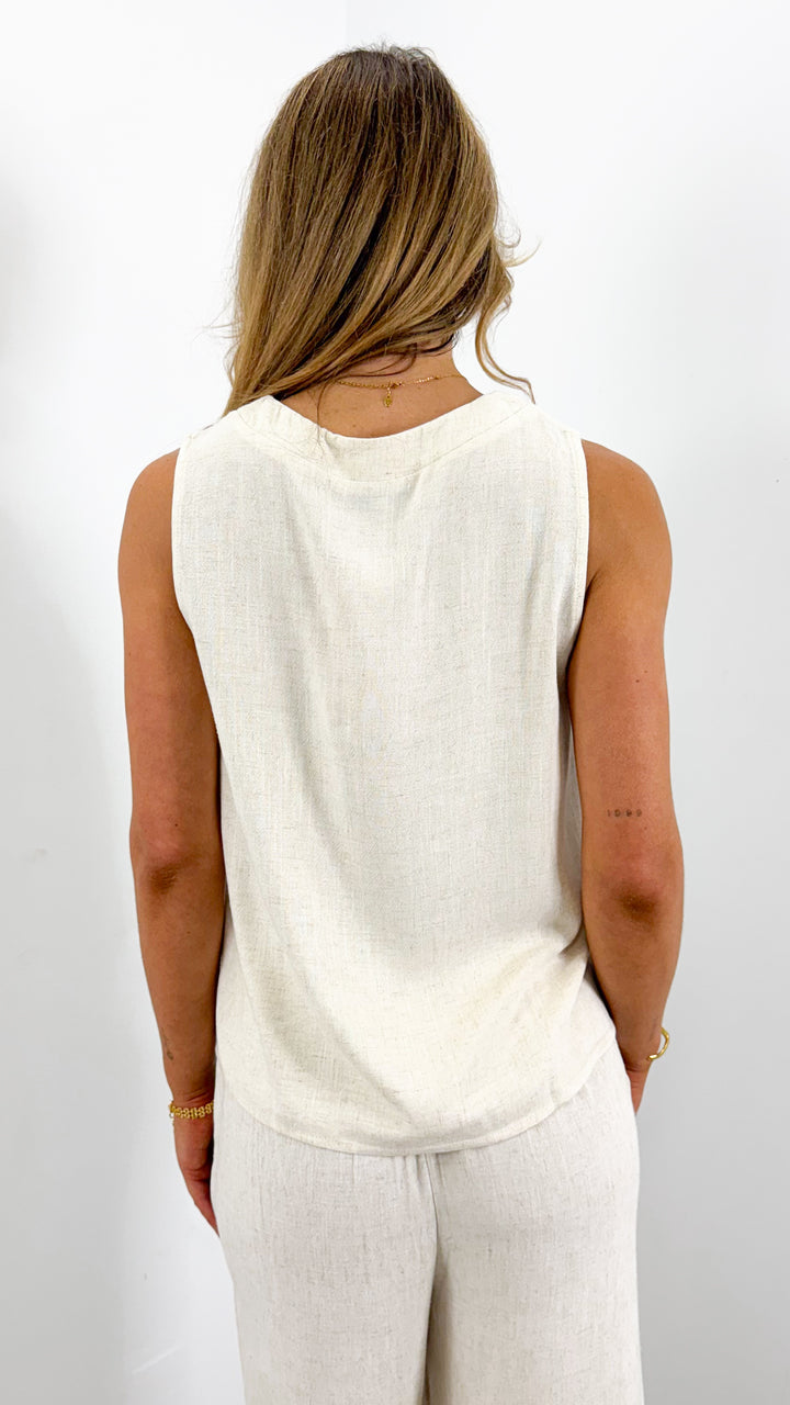 CARMEL V NECK TOP - BEIGE