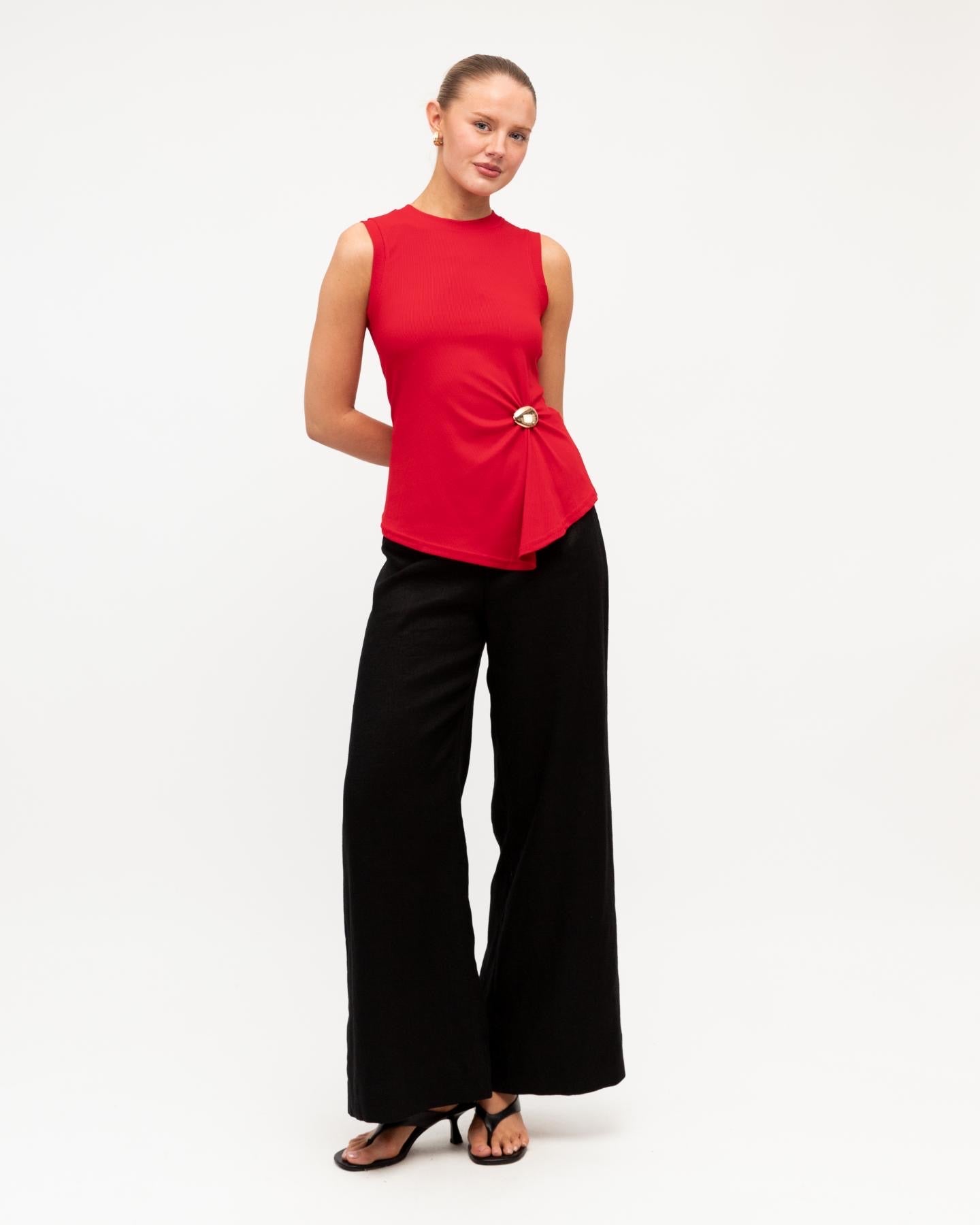STACEY RIBBED TOP - RED