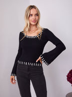 REID FITTED KNIT TOP - BLACK