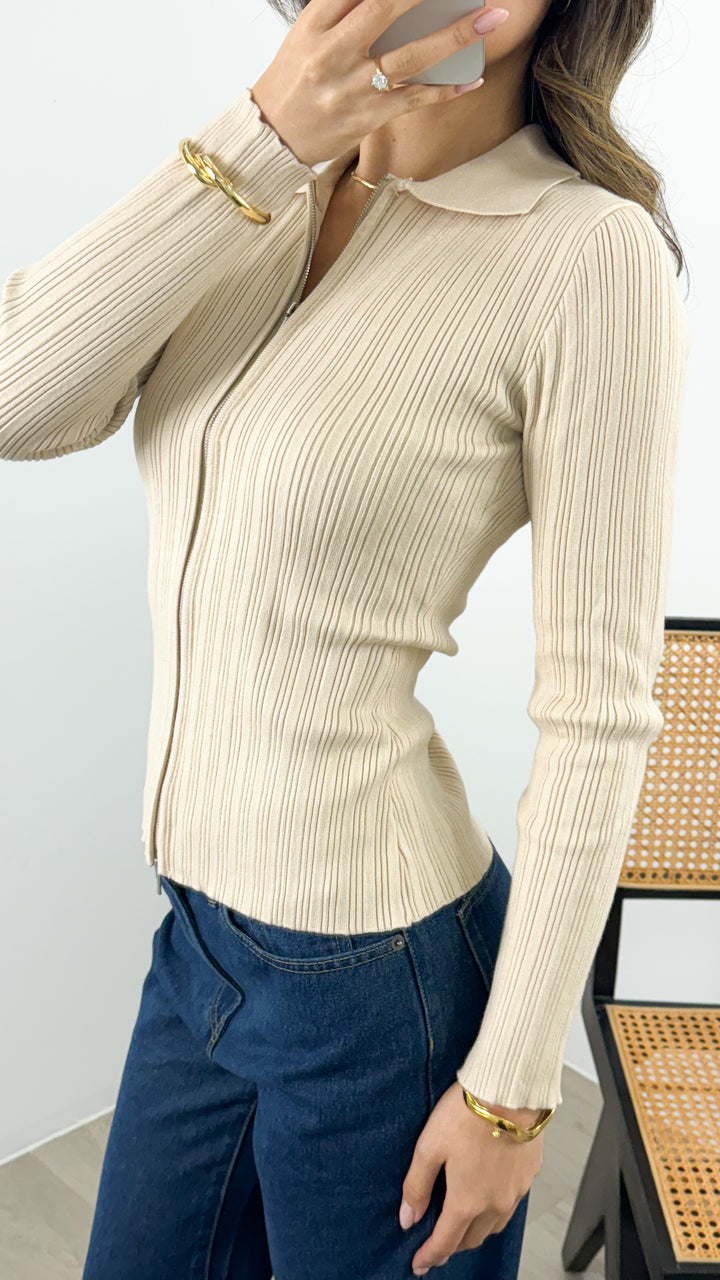 DENISE ZIP KNIT - CREAM
