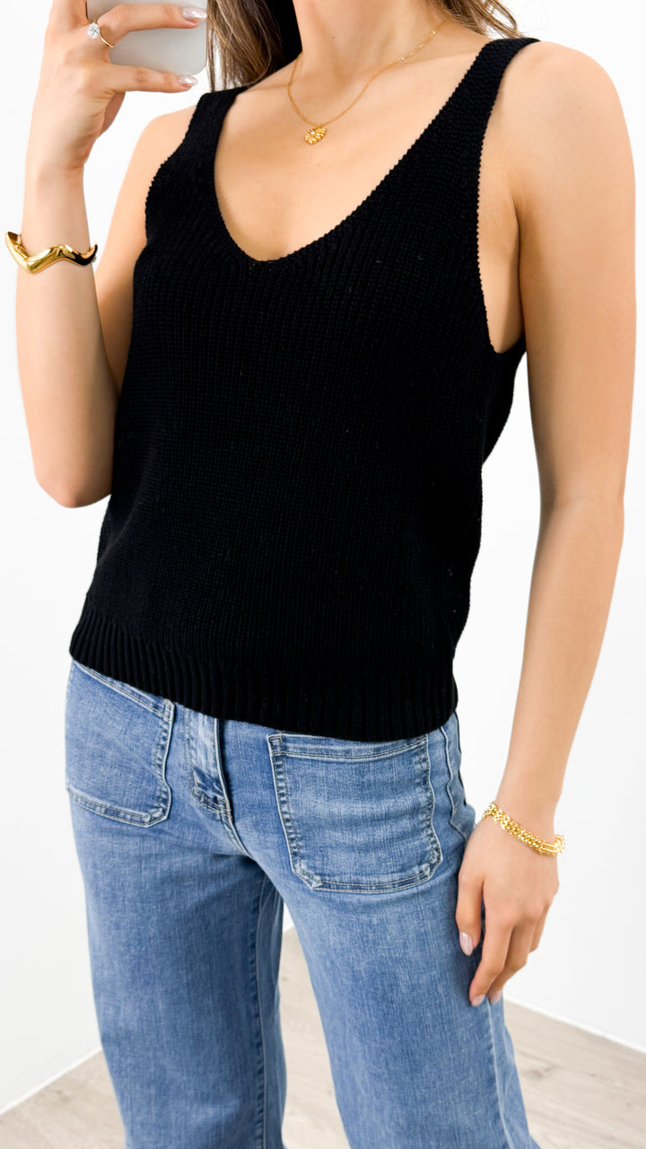 ANNIKA KNIT TANK TOP - BLACK