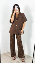 NADINE SHIRT & PANT SET - CHOCOLATE