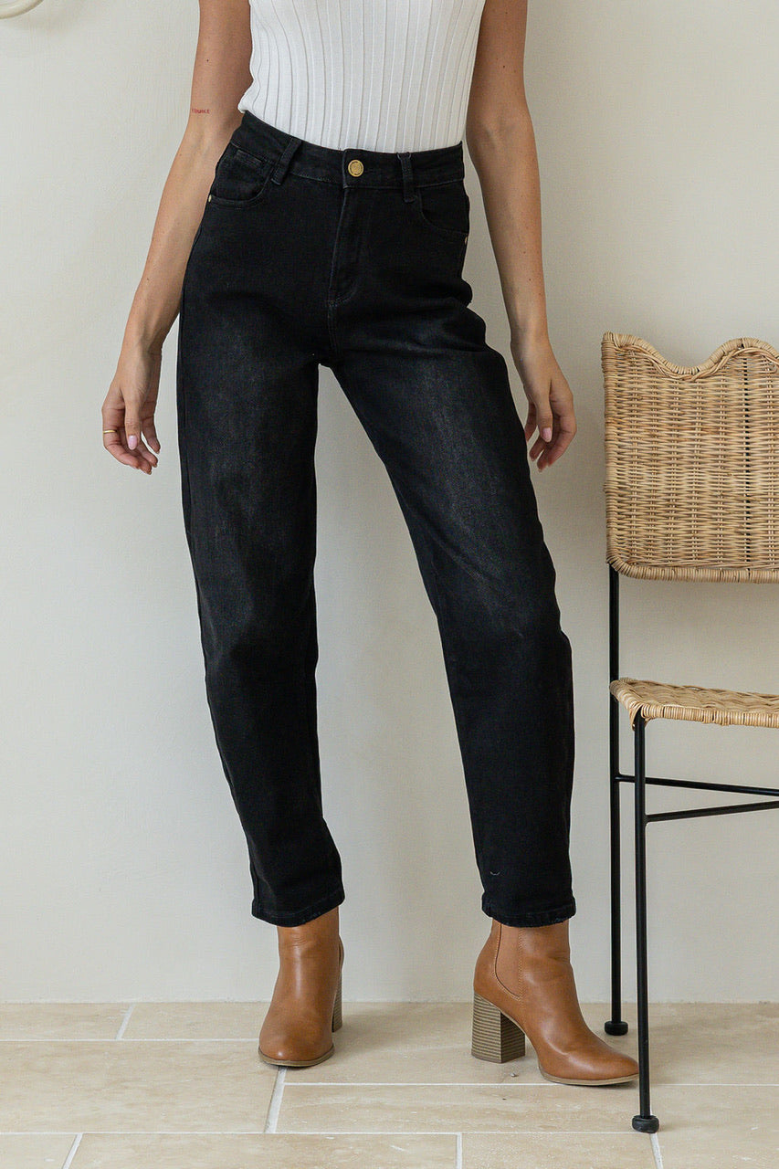 TARAH BARREL JEANS - WASHED BLACK