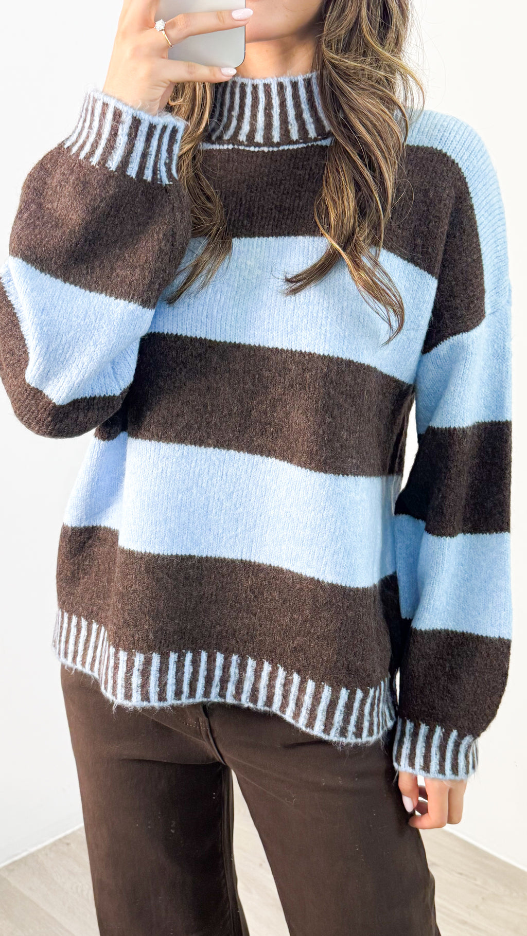 BESSIE BLOCK STRIPE KNIT - CHOCOLATE/BLUE