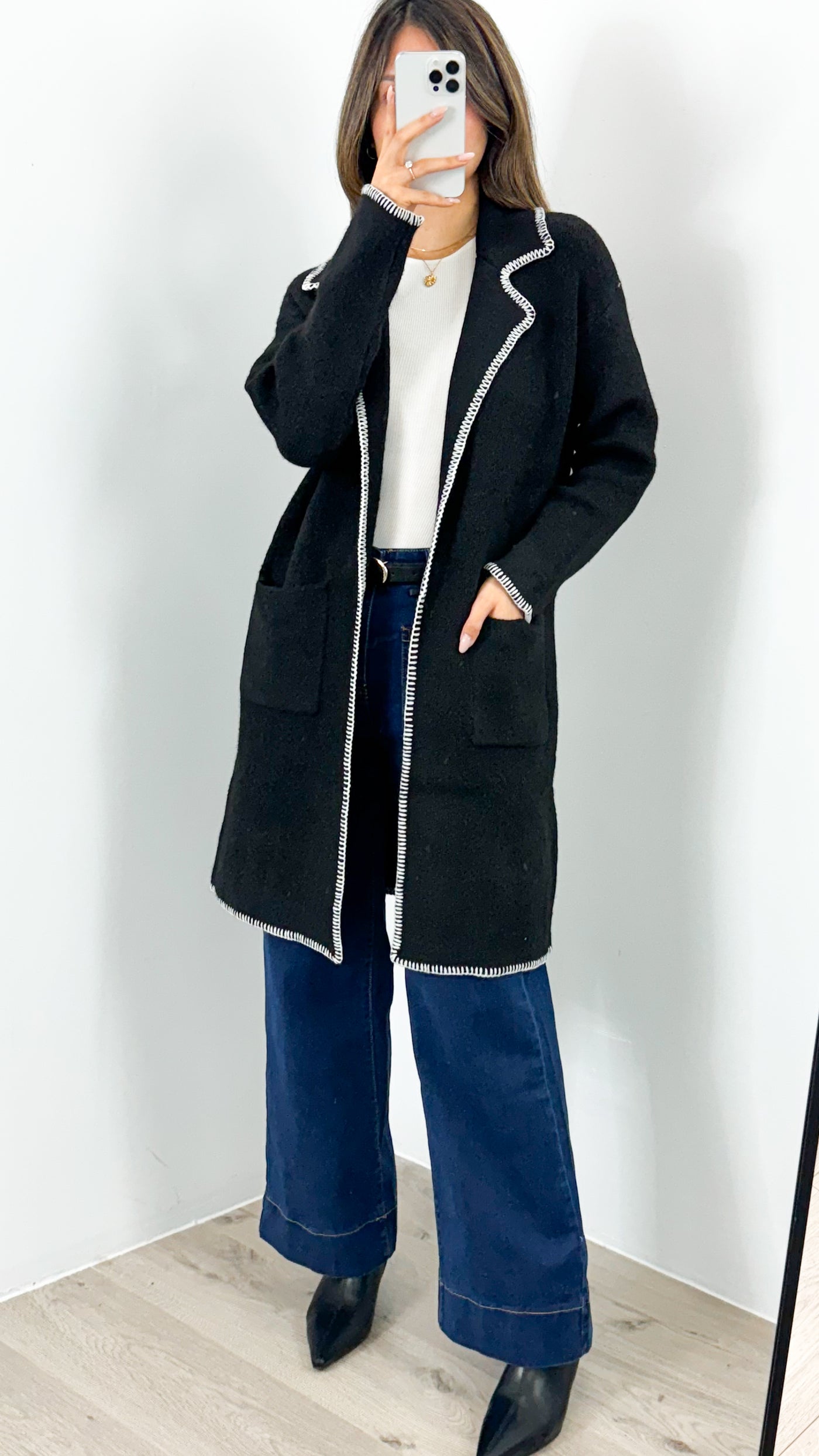 BESSIE STITCH COATIGAN - BLACK