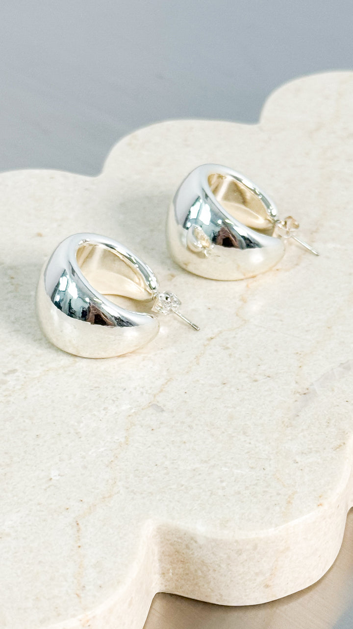 DOME HUGGIE STERLING SILVER PLATED EARRINGS - SILVER