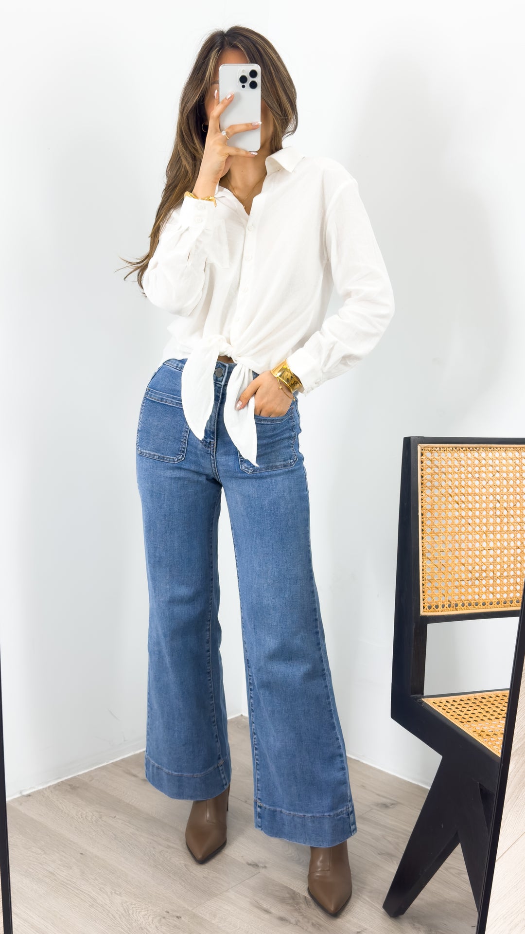 MACY TIE FRONT SHIRT - WHITE