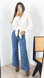MACY TIE FRONT SHIRT - WHITE