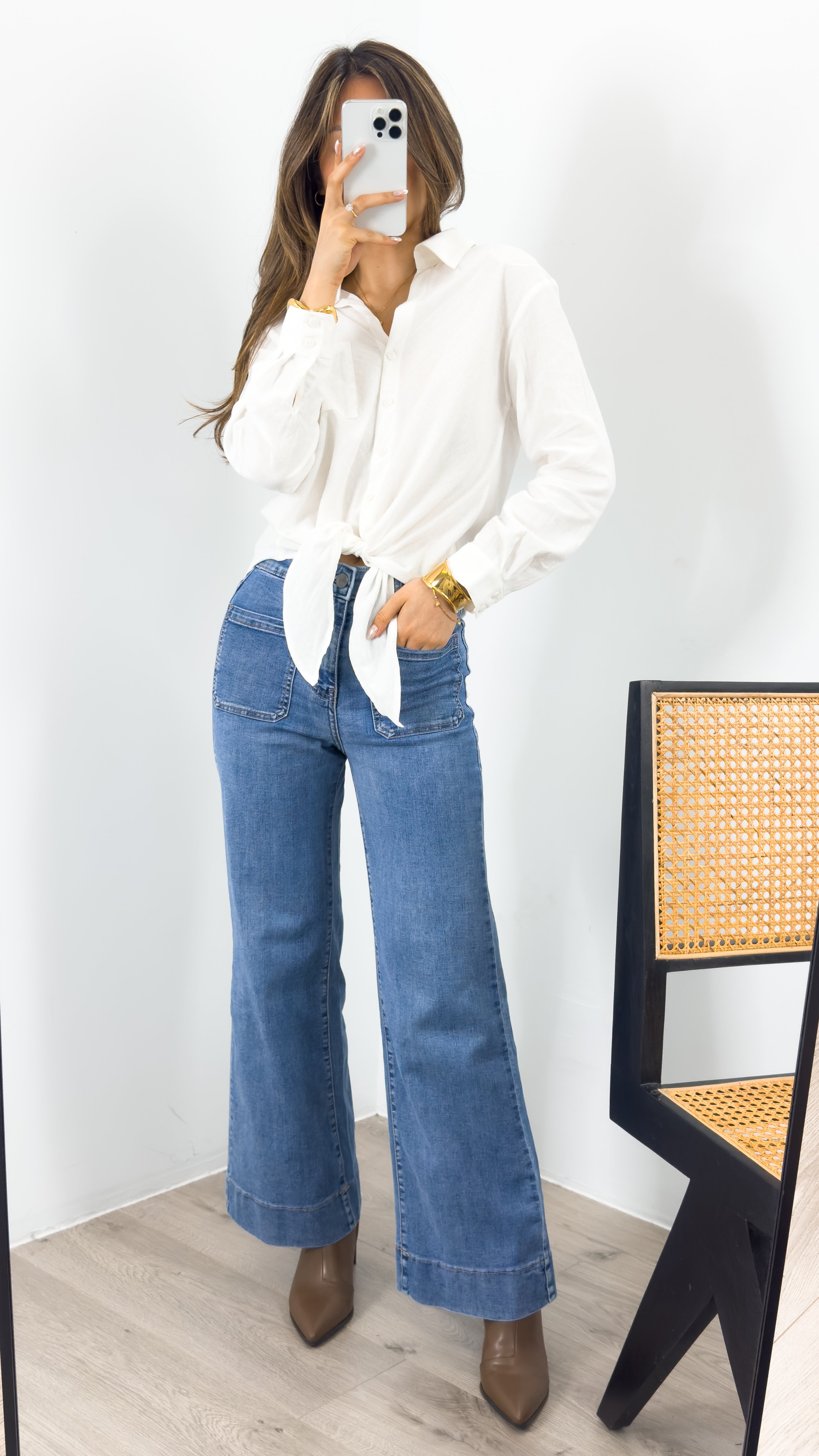 MACY TIE FRONT SHIRT - WHITE