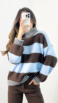 BESSIE BLOCK STRIPE KNIT - CHOCOLATE/BLUE