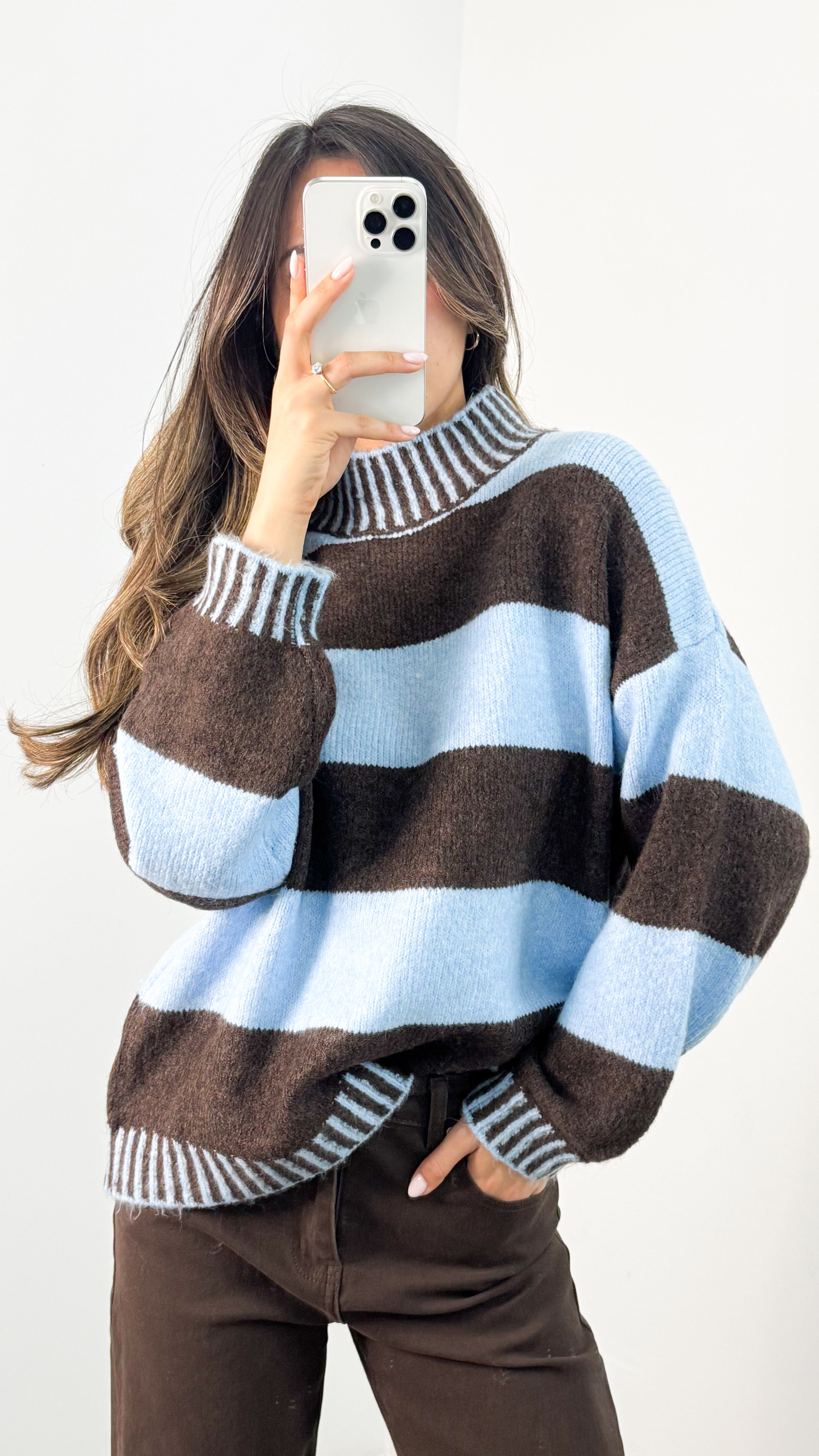 BESSIE BLOCK STRIPE KNIT - CHOCOLATE/BLUE