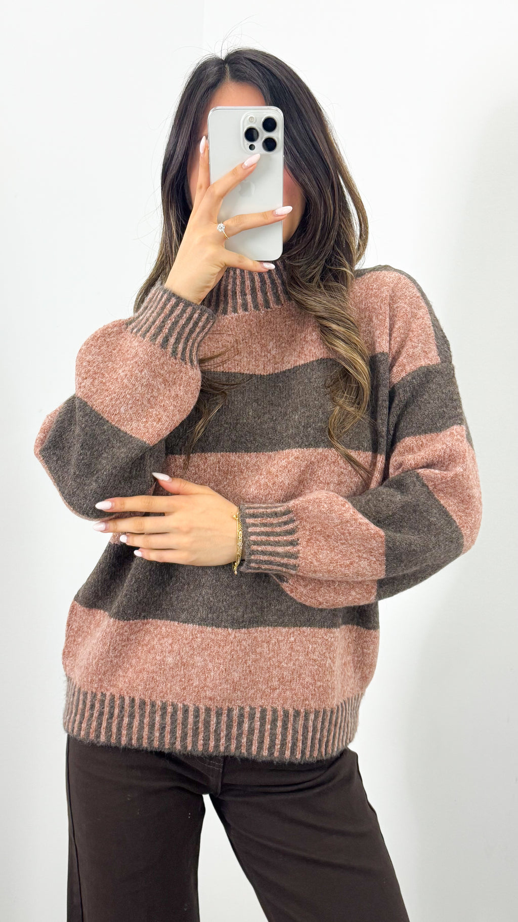 BESSIE BLOCK STRIPE KNIT - TOBACCO/CHOCOLATE